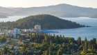 Arial shot of Coeur d'Alene with Coeur d'Alene lake 