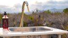Backcountry sink set up at a campsite in the Galapagos