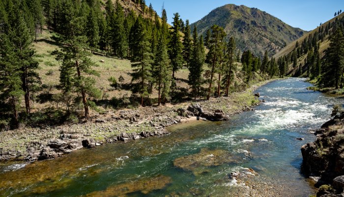 Birds eye view of the salmon river looking downstream