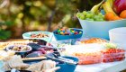 Fresh fruit and snacks laid out for cyclists on a guided biking tour in northern Idaho