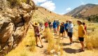 Rafting guide explaining ancient Native American pictographs to a group along the Middle Fork of the Salmon River in Idaho's Frank Church Wilderness.