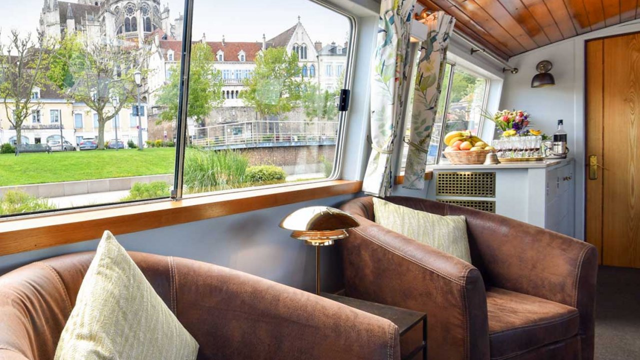 seating area on luxury barge