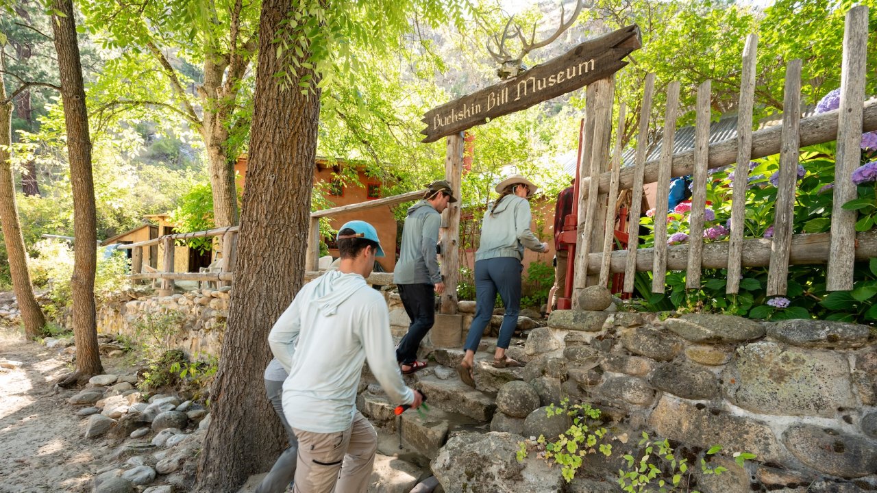 Guests visiting Buckskin Bill Museum during a main Salmon River rafting trip in Idaho.