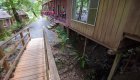 Outside walkways between rooms at Marial Lodge in Oregon