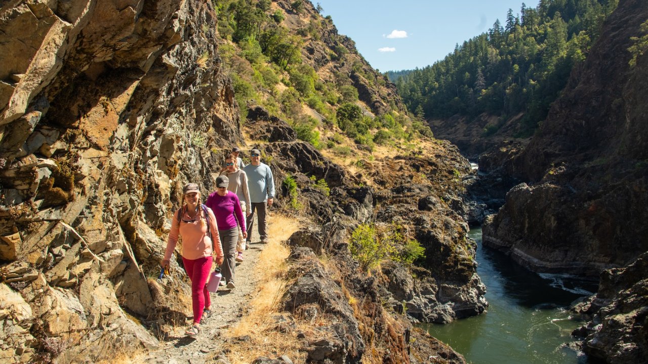 Hikers along the Rogue River trail in Oregon