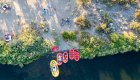 Birds eye view of a rafting camp along the Deschutes river in Oregon