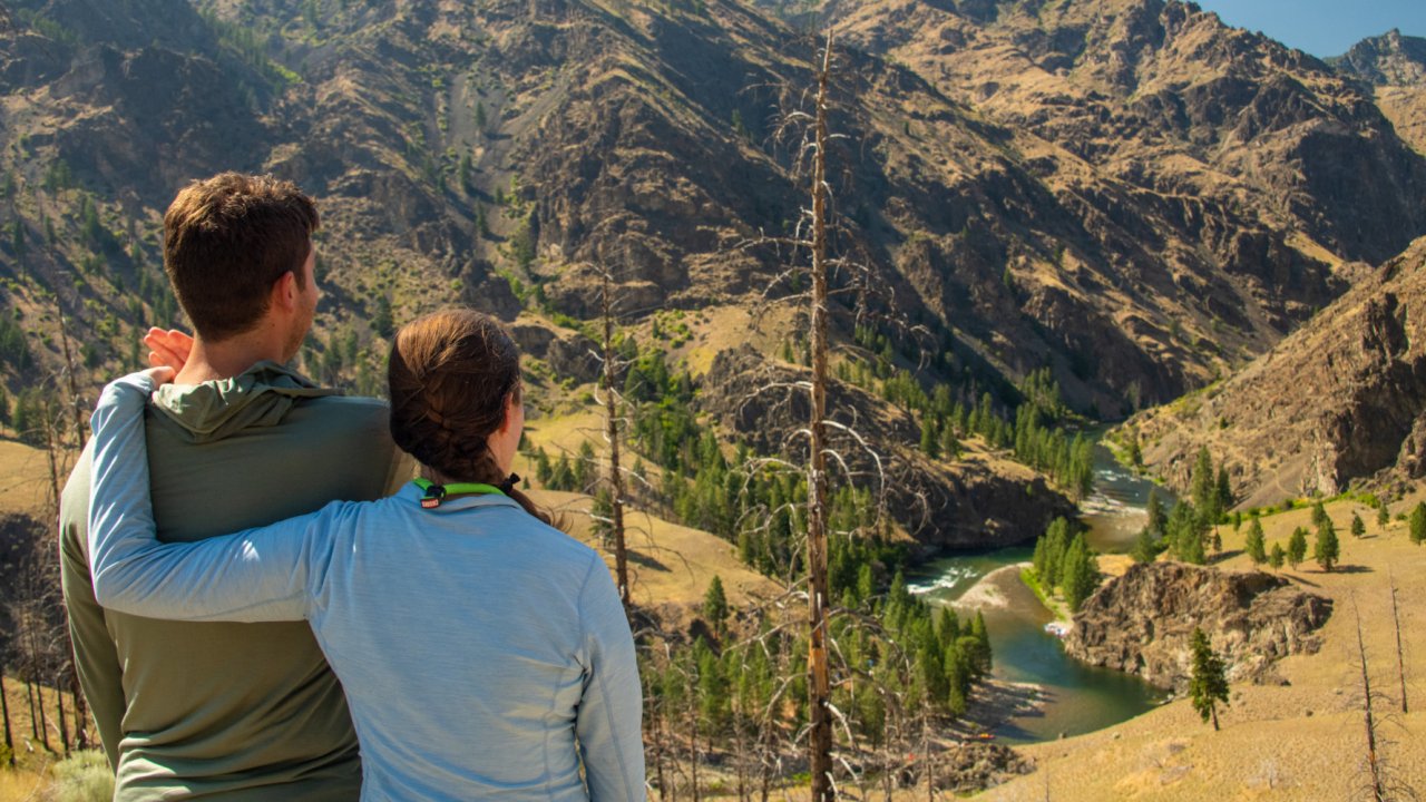 hikers overlooking the salmon river in idaho