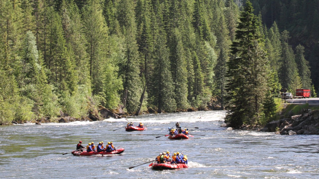 paddle rafts floating on the lochsa river in Idaho