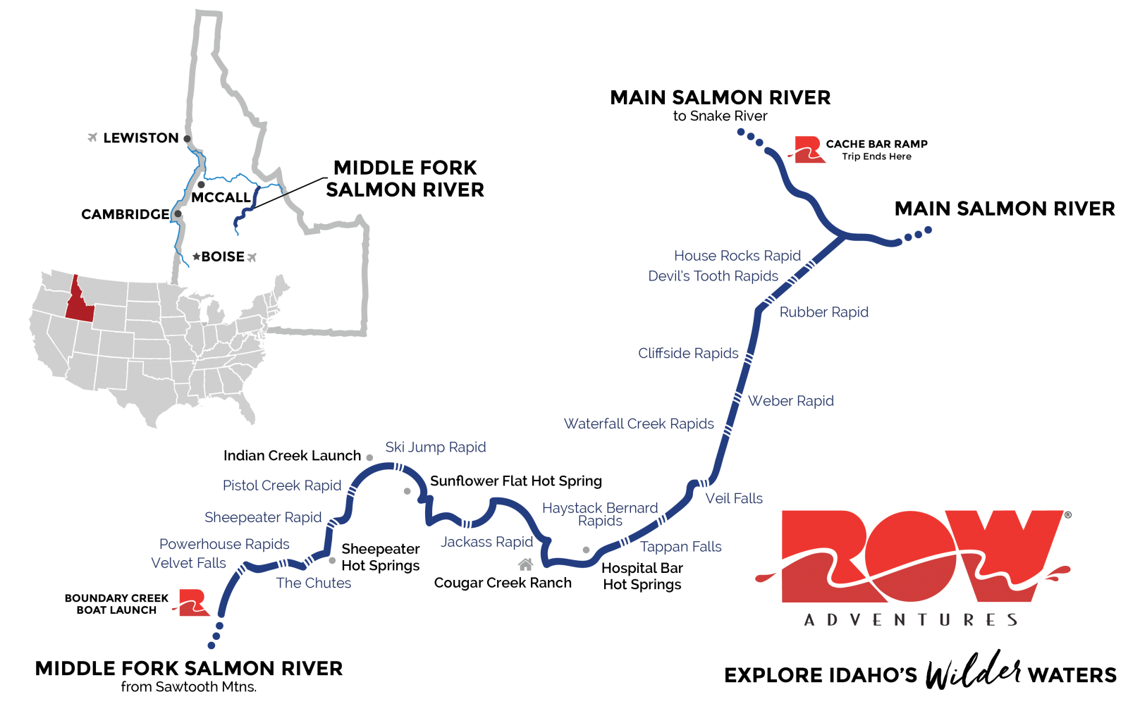 Map of the middle fork of the salmon river