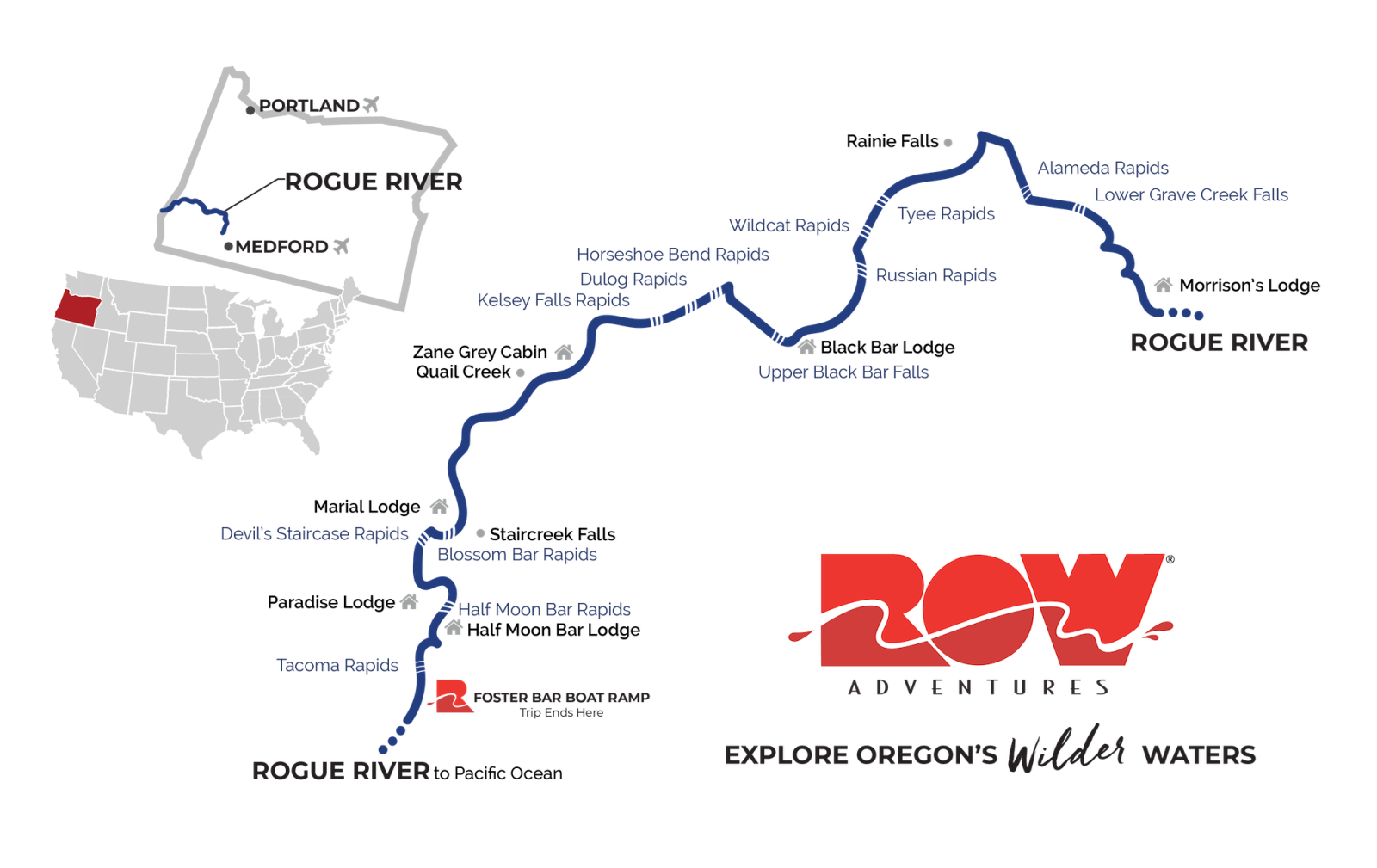 ROW Adventures Rogue River Rafting map